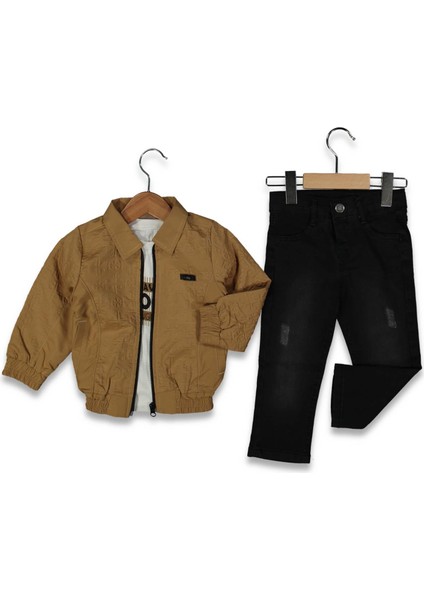Erkek 2/5 Yaş Kabartmalı Deri Ceketli Takım