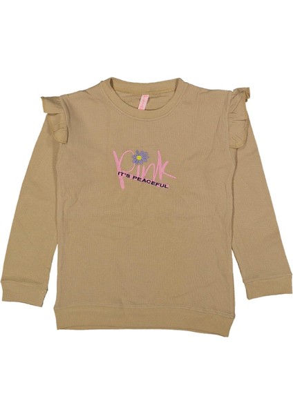 Kız 9/12 Yaş Fırfırlı Pink Nakışlı Waffle Sweat