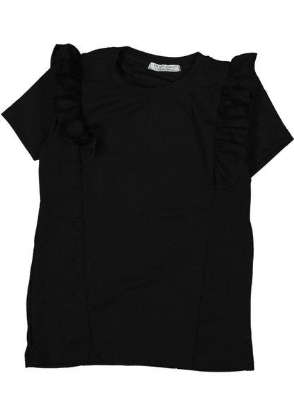 Kız 9/12 Yaş Omuz Fırfırlı Kısa Kol Badi