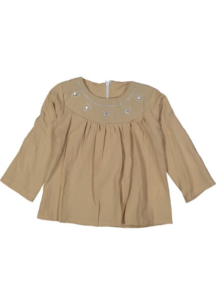 Kız 1/4 Yaş Kalpli Taşlı Bluz