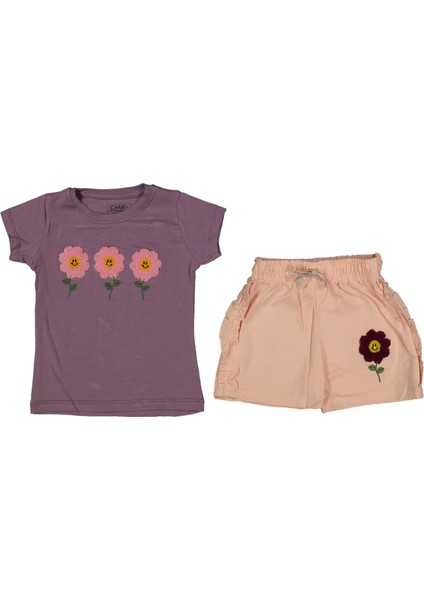 Kız 4/11 Yaş Süzine Çiçekli Şortlu 2li Takım