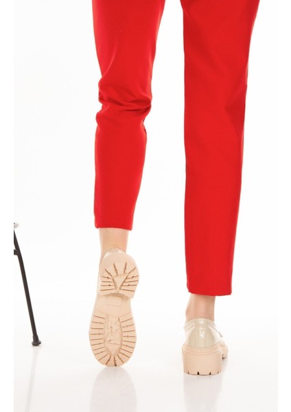 Parlak Krem Yüksek Topuklu Rugan Kadın Günlük Makosen Loafer Ayakkabı modelleri