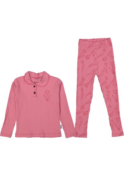 Kız 3/6 Yaş Düğmeli Lale Fitilli Takım