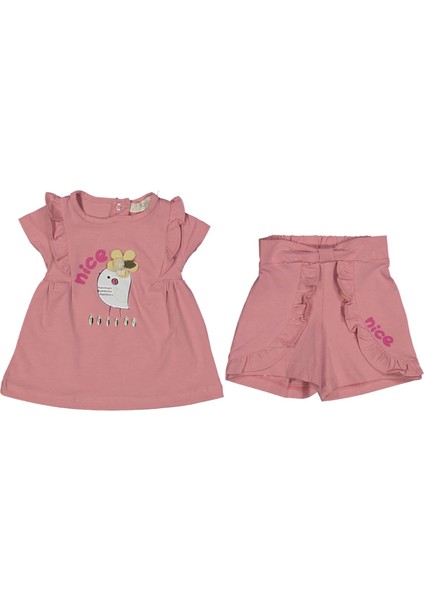 Kız 6/24 Ay Nice Çiçekli Kuş Baskılı 2li Takım