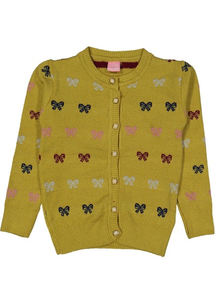 Kız 5/11 Yaş Fiyonk Nakışlı Inci Düğmeli Hırka