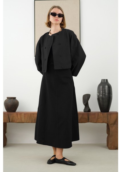 Pamuklu Kruvaze Ceket Siyah