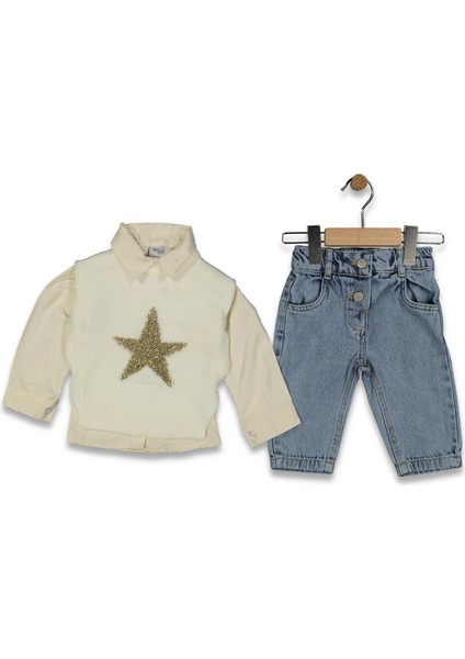 Kız 9/24 Ay Tiriko Yıldız Simli Kot Takım