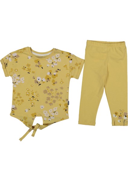Kız 3/6 Yaş Çiçekli Bağlamalı Taytlı Takım