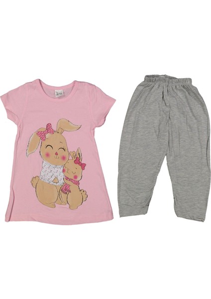 Kız 3/6 Yaş Tavşan Kurdele Baskılı Takım