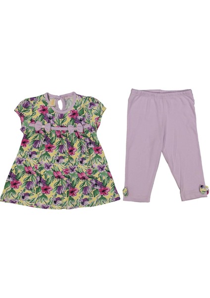 Kız 9/24 Ay Çiçek Desenli Fiyonklu Tk