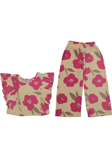 Kız 3/6 Yaş Bürüncük Fırfırlı Badi Çiçekli Tk