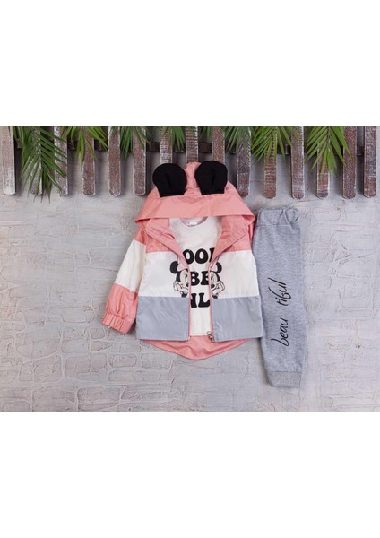 Kız 9/36 Ay Kulaklı Kapşon Parçalı Yağmurluk Tk