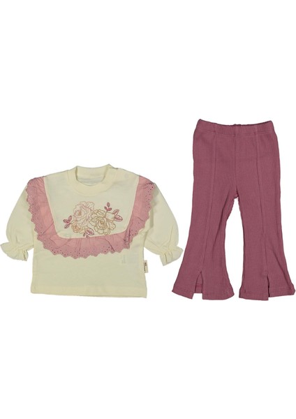 Kız 9/24 Ay Gül Nakışlı Brode Fırfırlı Takım