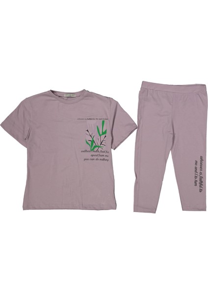 Kız 5/8 Yaş Cep Yaprak Baskılı Takım