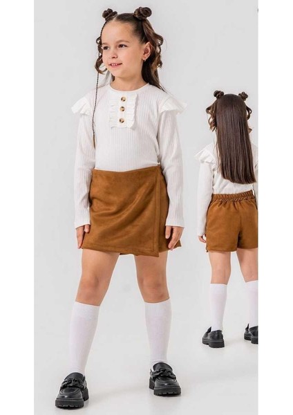 Kız 3/7 Yaş 3 Düğmeli Şort Etekli Takım