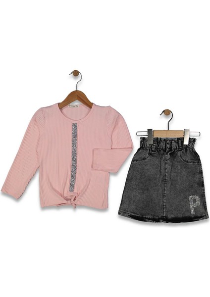 Kız 6/9 Yaş Kot Etekli Simli Penye Takım