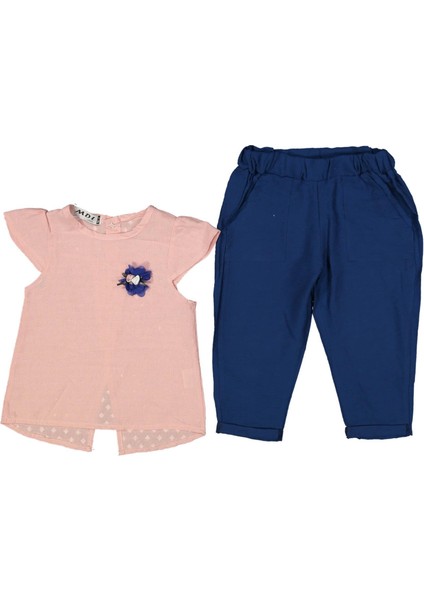 Kız 2/5 Yaş Çiçek Aksesuarlu Fiyonk Gömlek Takım