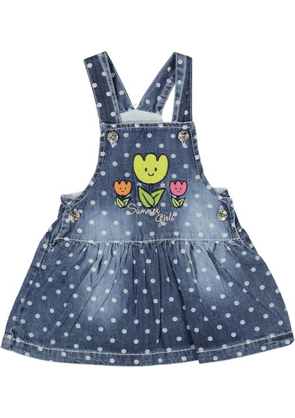 Kız 9/24 Ay Puanlı Lale Nakışlı Kot Elbise