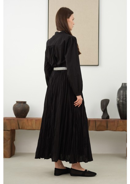 Omzu Büzgülü Poplin Gömlek Siyah fiyatları