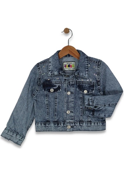 Kız 5/8 Yaş Mavi Kot Serpme Taşlı Ceket