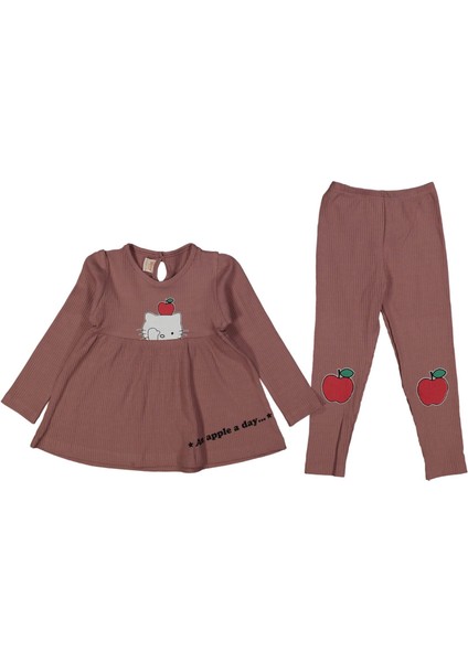 Kız 9/24 Ay Kedi Baskılı Interlok Takım