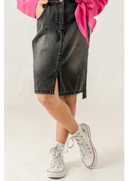 Kız 10/15 Yaş Arkası Uzun Yırtmaçlı Kot Etek