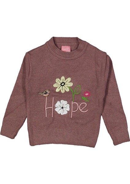Kız 1/4 Yaş Parlak Çiçek Nakışlı Triko Kazak
