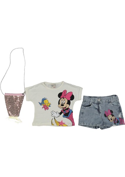 Kız 2/5 Yaş Pullu Çantalı Şortlu Kot Takım