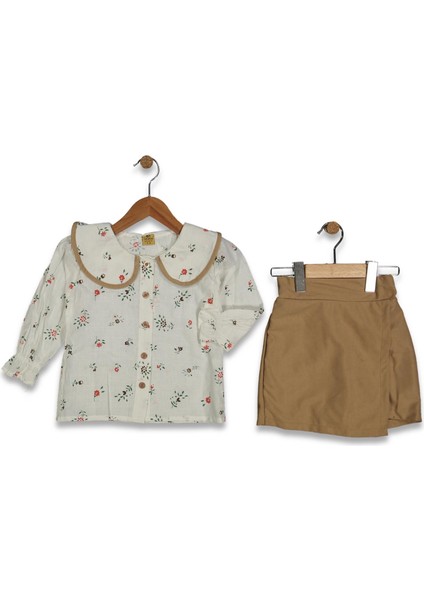 Kız 4/8 Yaş Flam Baskılı Süet Etekli Takım