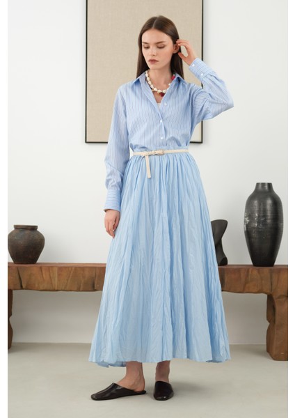 Kraşlı Vual Etek Açık Mavi