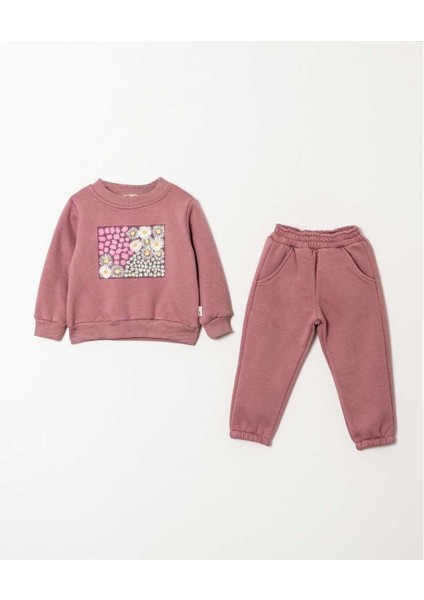 Kız 2/5 Yaş Çiçek Baskılı Üçip Ikili Takım