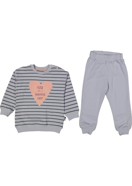 Kız 9/24 Ay Kalpli Çizgili 2li Takım