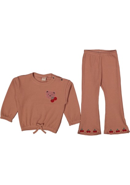 Kız 9/24 Ay Kiraz Nakışlı Waffle Takım