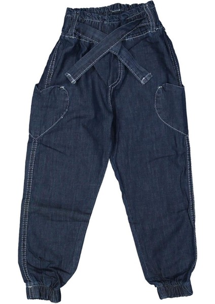 Kız 3/7 Yaş Kalp Cepli Lastikli Kot Pantolon