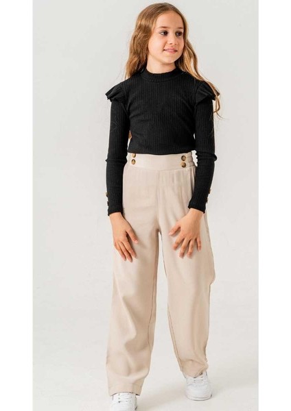 Kız 5/9 Yaş Kolu Fırfırlı Düğmeli Takım