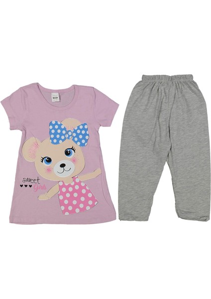 Kız 3/6 Yaş Fiyonklu Ayı Baskılı Takım
