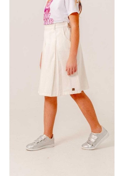 Kız 10/15 Yaş Gabardin Pileli Keten Etek