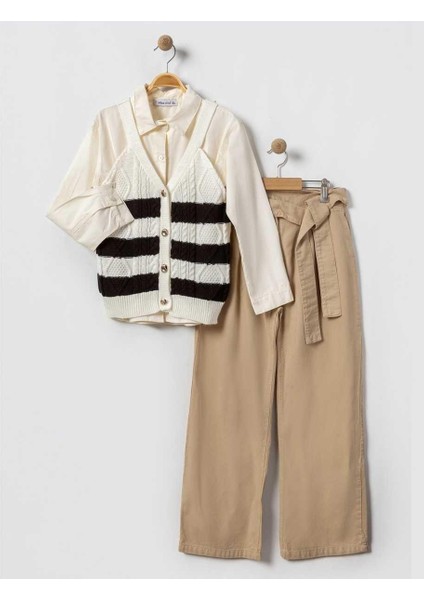 Kız 10/13 Yaş Triko Yelekli 3lü Takım