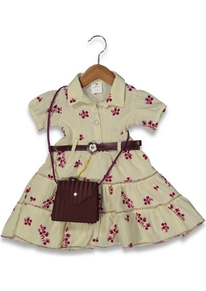 Kız 1/3 Yaş Kemerli Güllü Çantalı Elbise