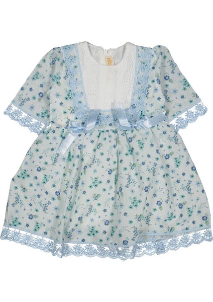 Kız 2/5 Yaş Kare Yaka Fistolu Fiyonklu Empirme Elbise