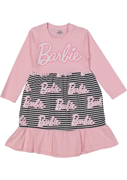Kız 3/6 Yaş Çizgili Yazı Baskılı Elbise