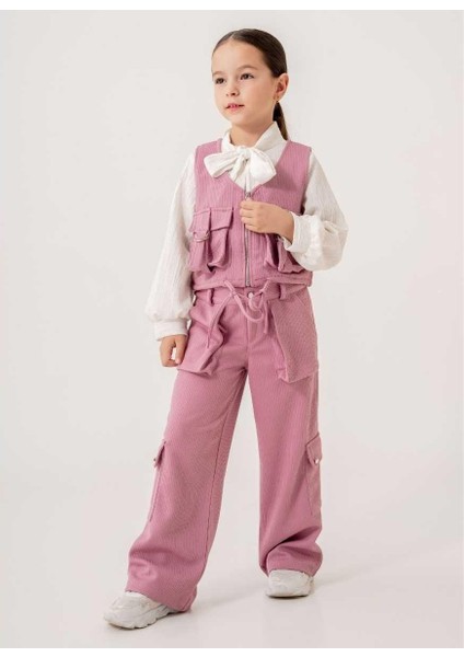 Kız 6/12 Yaş Fular Yaka Tunik Körük Cepli Pantalonlu Takım