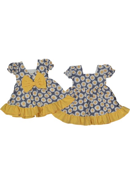 Kız 2/5 Yaş Papatyalı Arkası Fiyonklu Elbise