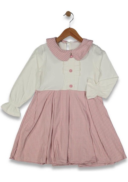 Kız 4/8 Yaş Ön Fırfırlı Yakalı Kazayağı Elbise