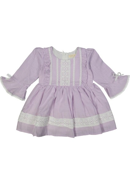 Kız 2/5 Yaş Fırfırlı Dantelli Keten Elbise