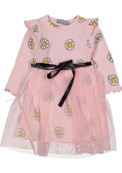 Kız 4/8 Yaş Eteği Tüllü Papatyalı Elbise