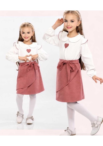 Kız 3/6 Yaş Bağlamalı Süet Etekli Ikili Kız Takım