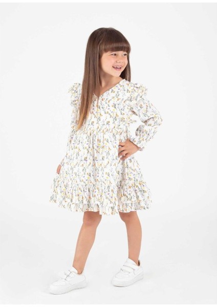 Kız 2/5 Yaş Kruvaze Yakalı Uzun Kollu Elbise