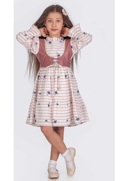 Kız 6/12 Yaş Deri Kombinli Elbise