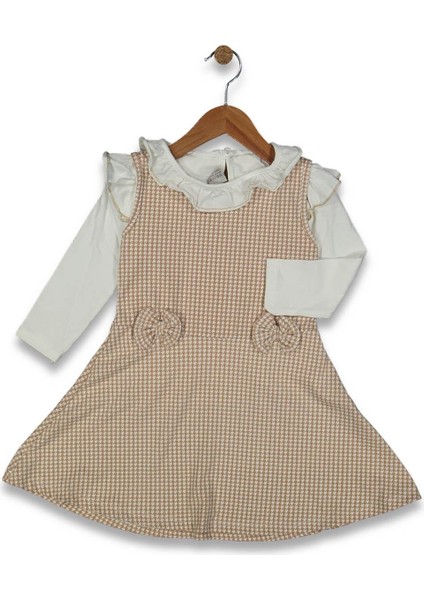 Kız 4/8 Yaş Yaka Fırfırlı Fiyonklu Kareli Elbise